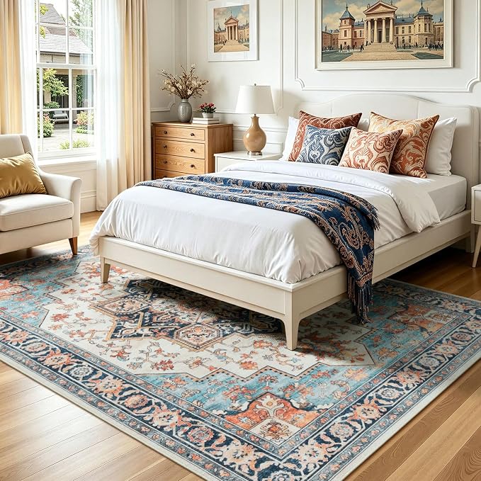 Lofus 5x7 Washable Rugs Non-Slip, Vintage Floral Area Rug - Image 2