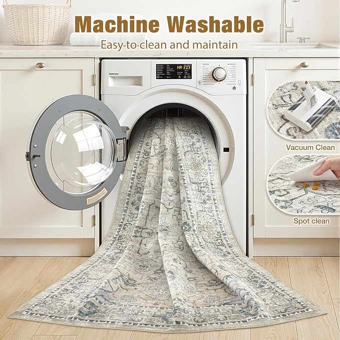 cotiled 9x12 Area Rug Machine Washable Vintage Carpet - Image 3