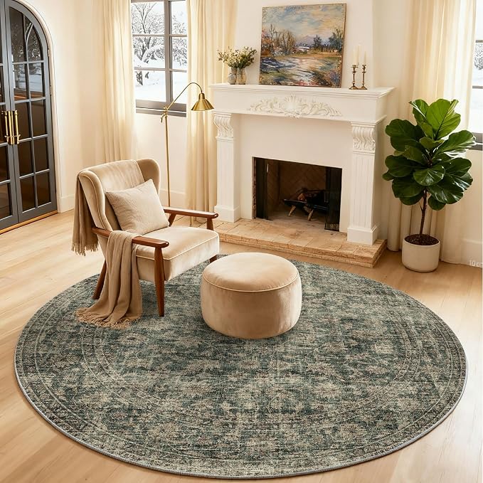 4x4 Round Bedroom Rug Washable: Living Room Rug Stain Resistant Non Slip Low by palohom