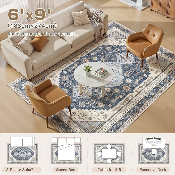 6x9 Washable Area Rug, Large Rugs - Image 8