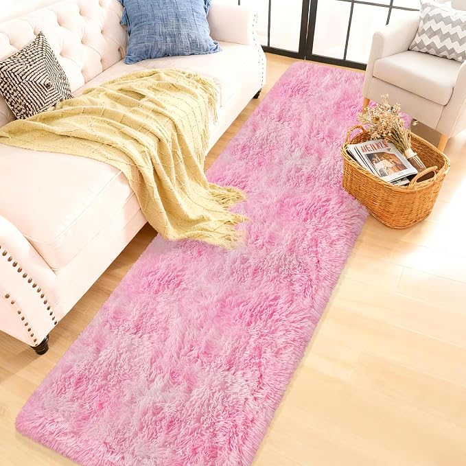 2x8 Pink Fuzzy Rug Runner for Bedroom Girls - Image 9