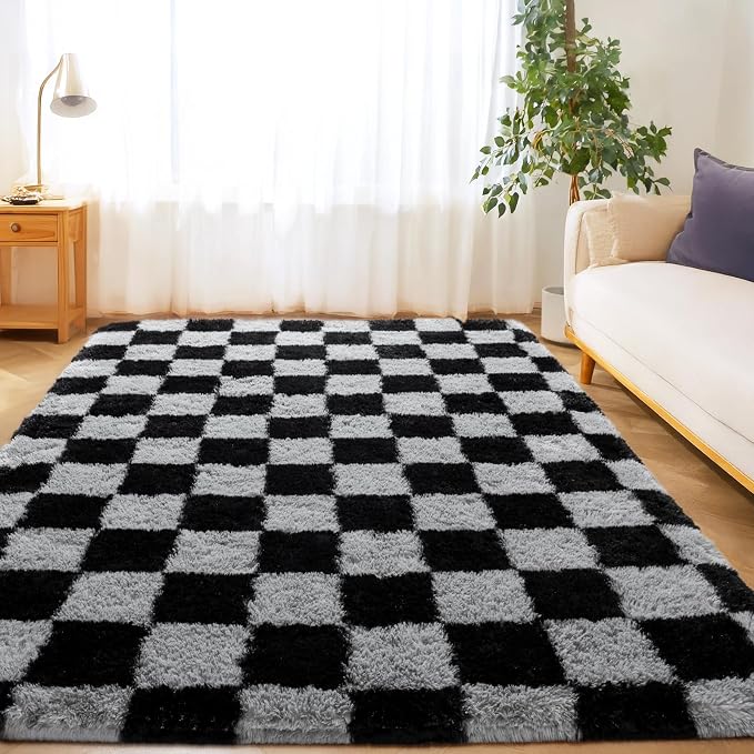 Checkered Rugs for Living Room Bedroom, 5x7 Area Rugs for Living Room, Modern by Awaytail