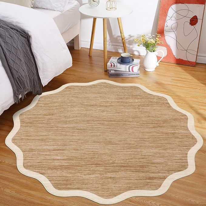 GarveeHome Scalloped Washable Round Rugs 4ft, Non-Slip Soft Ultra-Thin - Image 3