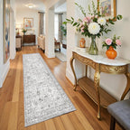 Floral Hallway Runner Grey Carpet Non-Slip, 2x10 Washable Rug Ultra-Thin Soft - Image 2
