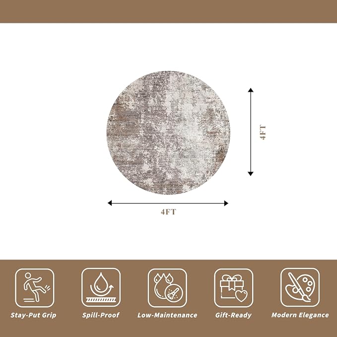 4ft Washable Kitchen Round Rug: Non-Slip Small Circle Rug - Image 2