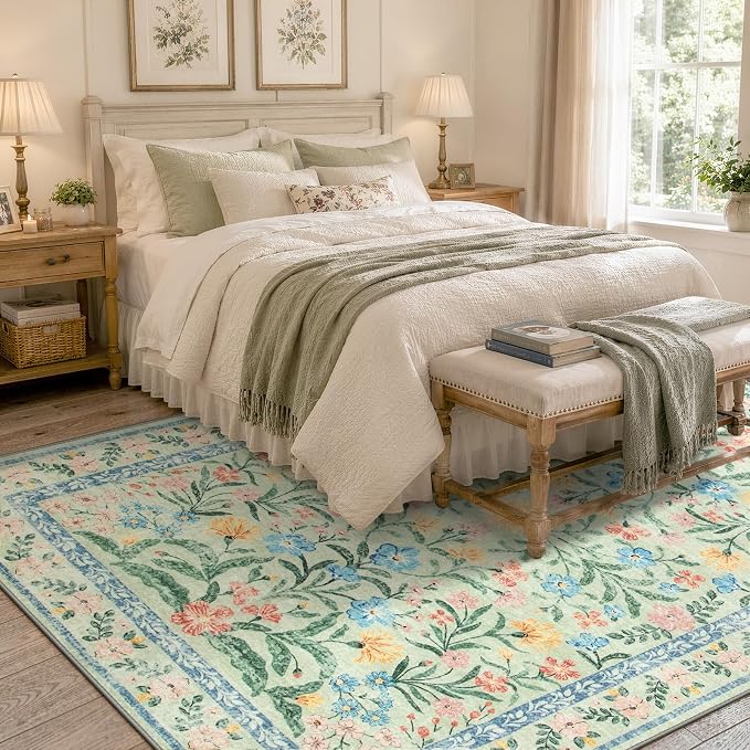 Wonnitar Machine Washable 5x7 Area Rug, Boho Floral Rugs - Image 7