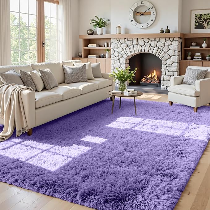5x7 Area Rugs for Living Room Rug: Soft Fluffy Shag Purple Rugs for Bedroom by CarpetAddColortoYourLife