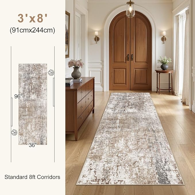 UERMEI 3x8 Washable Runner Rug for Hallway, Non Slip Low Pile Kitchen Carpet - Image 4