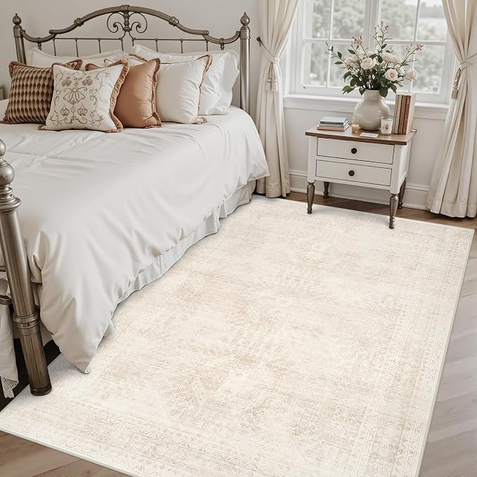 4x6 Area Rugs for Living Room: Vintage Boho Neutral Washable Rug Indoor Soft - Image 2