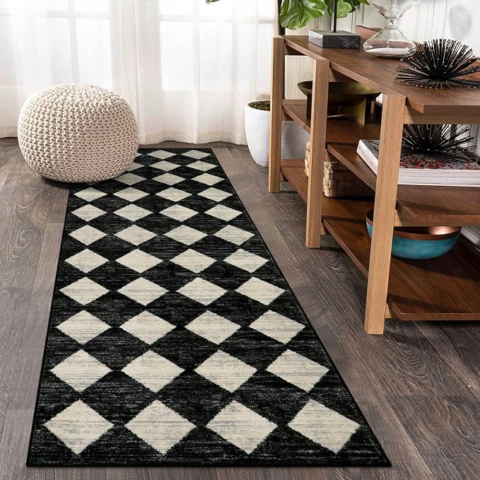 Lahome Zelie Washable Kitchen Runner Rug, 2x7 Black and White Hallway Bathroom by Lahome