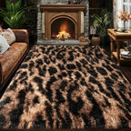 qulint Leopard Rug for Living Room, 5x7 Fluffy Carpet for Bedroom Soft Shaggy - Image 2