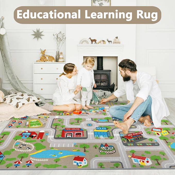 Capslpad Kids Rug Educational Play Rug 6.6' x 5' Traffic Road Kids Play Car Mat - Image 5