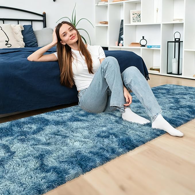 2x10 Feet Soft Fluffy Blue Runner Rug - Image 4