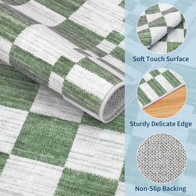 GarveeHome 2×5 Kitchen Runner Rug Non Slip, Sage Green Checkered Rug, Washable - Image 5