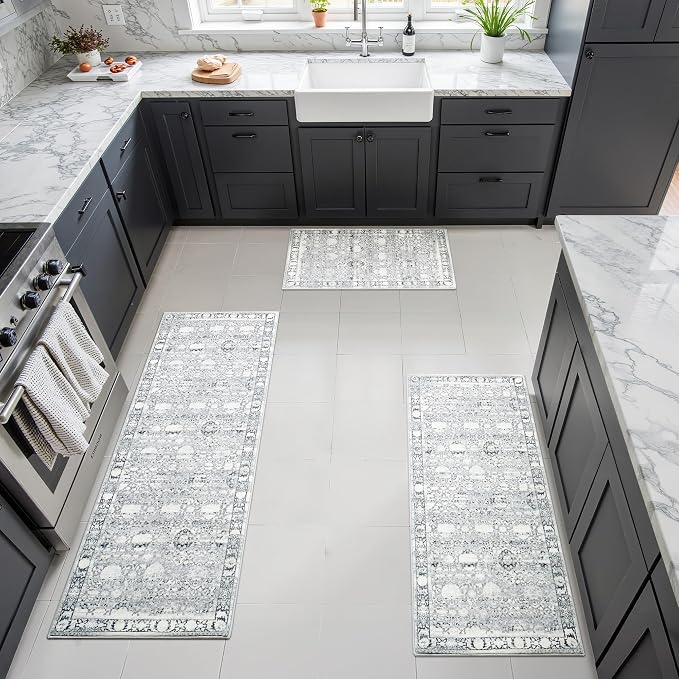 GRANNY SAYS Boho Kitchen Rug Sets of 3, Non Slip Washable Faux Wool Kitchen Mats - Image 7