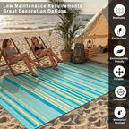 Outdoor Plastic Straw Rug Waterproof Patio 8x10 Teal Yellow Stripe Mat - Image 4