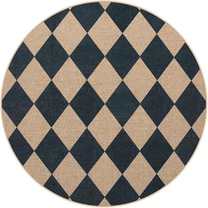 Lahome Colette Checkered Round Entryway Rug 4ft, Circle Indoor Outdoor Patio - Image 10