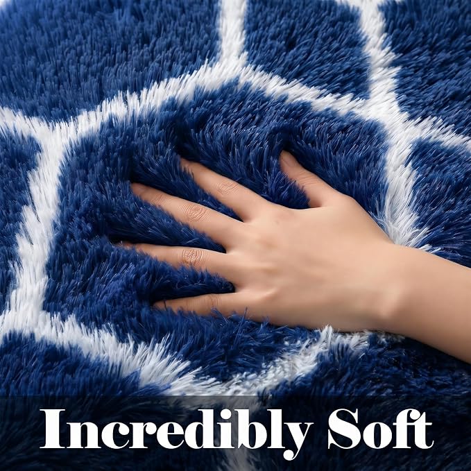 ONASAR 7x9 Area Rugs for Living Room Bedroom, Large Fluffy Navy Blue and White - Image 2