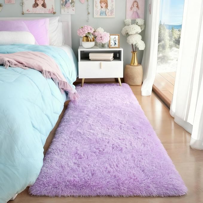PAGISOFE Fluffy Purple Rug 2' x 6' Shaggy Runner Rugs - Image 2