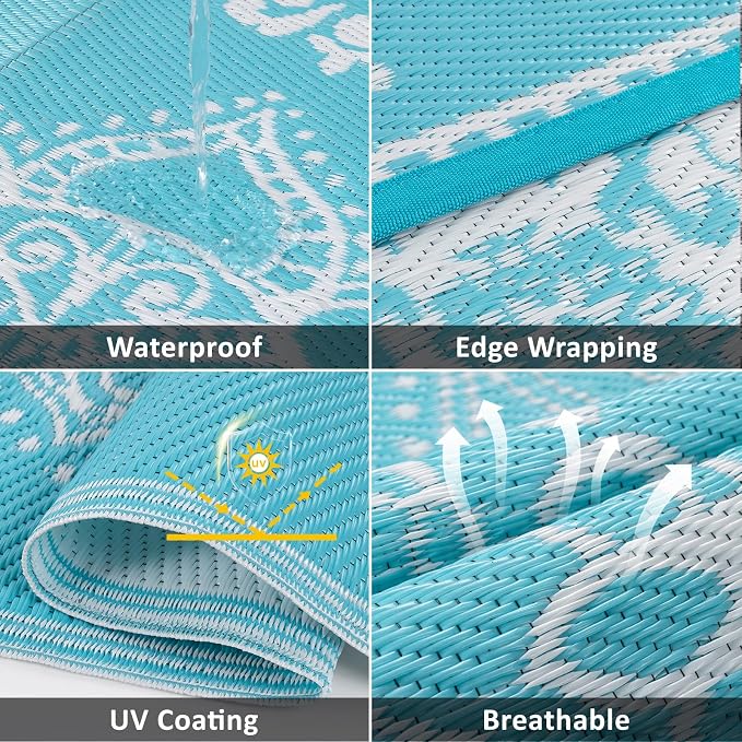 Pauwer Waterproof Outdoor Rug 8x10, Reversible Plastic Straw Patio Camping Rug - Image 3