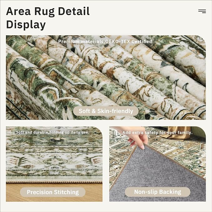 Soalmost 6x9 Area Rugs for Living Room Non-Slip Washable Rugs 6x9 Vintage Rug - Image 5