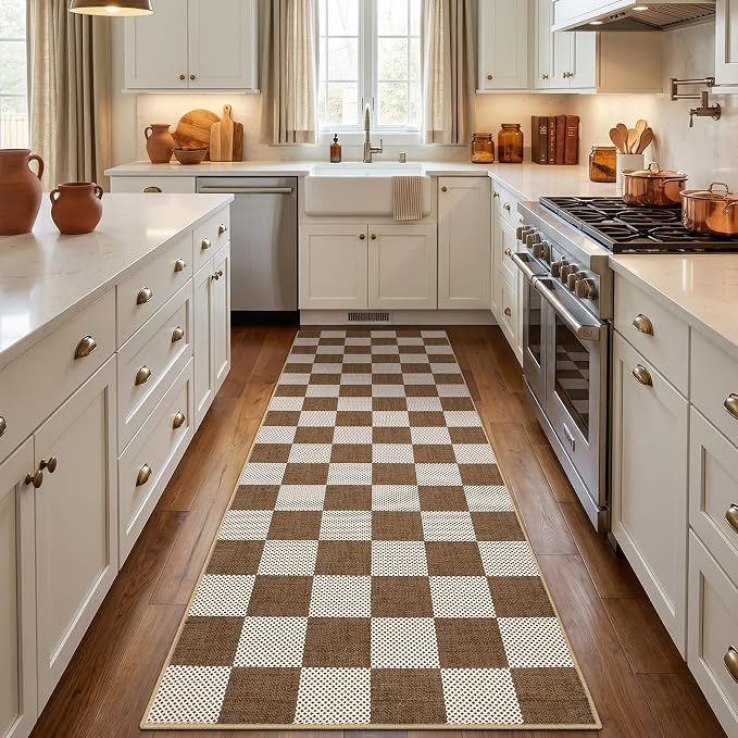 GarveeHome Checkered Terracotta Brown 3x5 Washable Rug Geometric Diamond Dot - Image 2