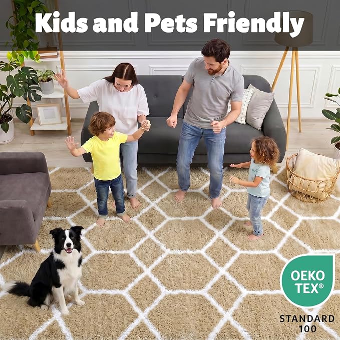 ONASAR 7x9 Area Rugs for Living Room Bedroom, Large Fluffy Beige and White - Image 3
