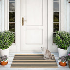 Striped Outdoor Front Door Mat 24"x51", Cotton Hand Woven Washable Black and - Image 8