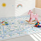 Blue Floral Rug 3x5 for Girls Bedroom or Nursery, Cute Bow Washable Area Rug - Image 8