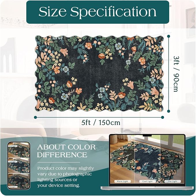 Dark Navy Floral Entry Rug - Image 6