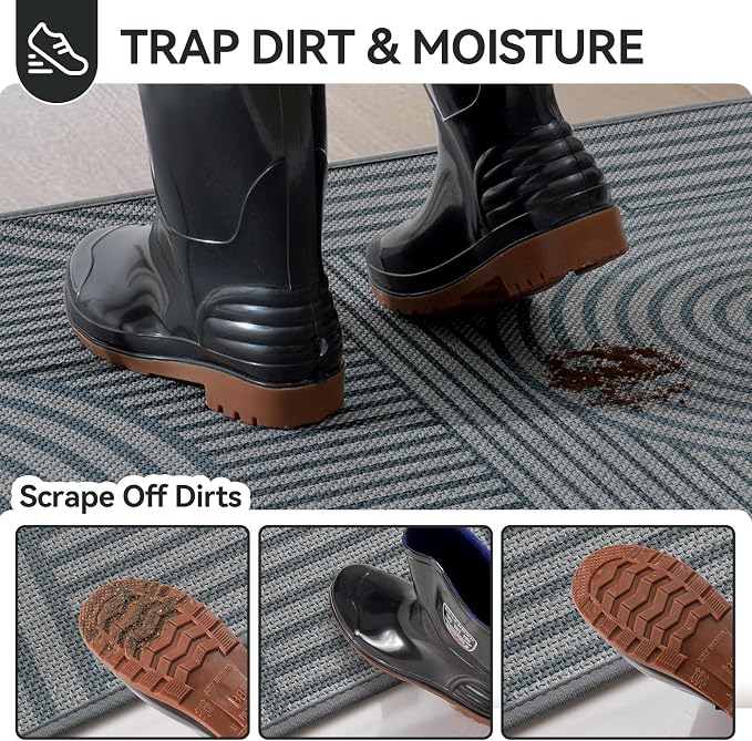 Front Door Mat 24''x35'', Absorbent Dirt Resist Washable Non Slip Low-Profile - Image 3
