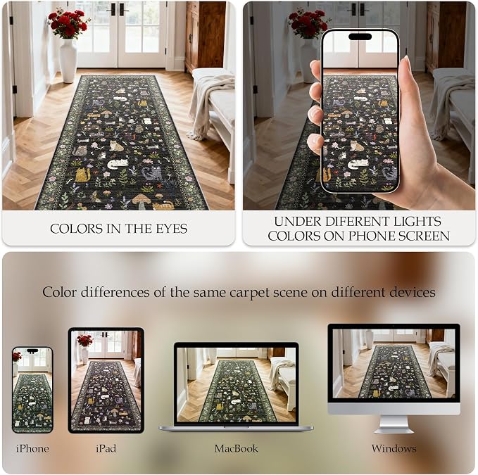 2x5 Washable Rug Runner, Non Slip Low Pile Hallway Cat Runner Rug, Stain - Image 4