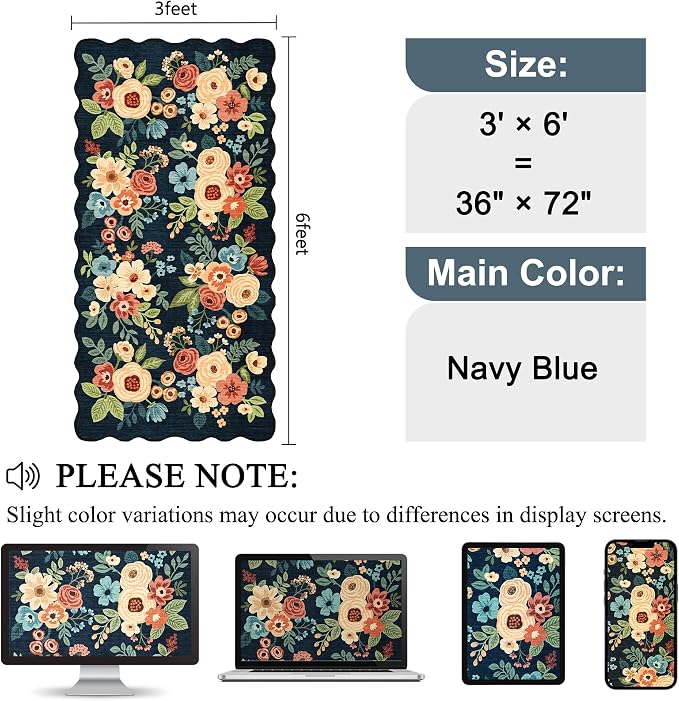 DUKINO 3x6 Washable Runner Rug, Soft Indoor Floral Non Slip Runner Rug - Image 2