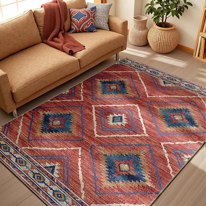 BESTSWEETIE Area Rug 6x6 Rug Machine Washable Non-Slip Low Pile Print Pattern - Image 9