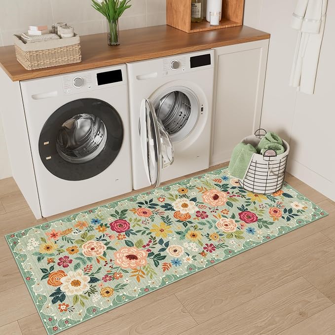DUKINO 2x5 Runner Rug for Hallway, Washable Kitchen Floral Runner Rug - Image 4