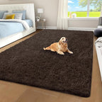 Brown Area Rug for Bedroom, 4x6 Fluffy Shag Rugs for Living Room Nursery by Unknown