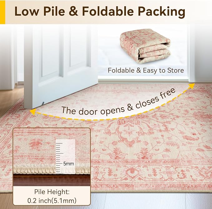 RELEANY Area Rugs Large 9'x12' Washable Non-Slip, Floral Vintage Distress - Image 4