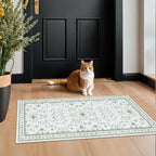 Cream Green and Blue 2x4 Boho Bathroom Rug - Image 3