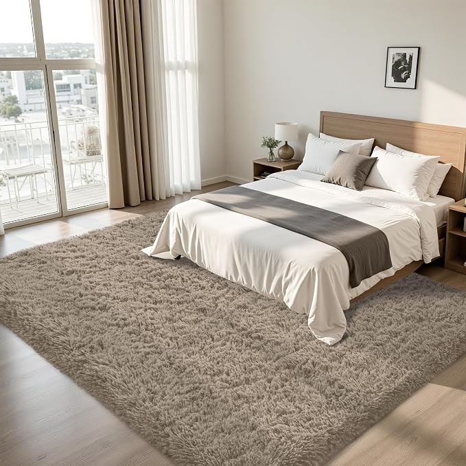 6x9 Area Rug for Living Room:Ultra Soft Fluffy Shag Grey Camel Rugs, Large - Image 4