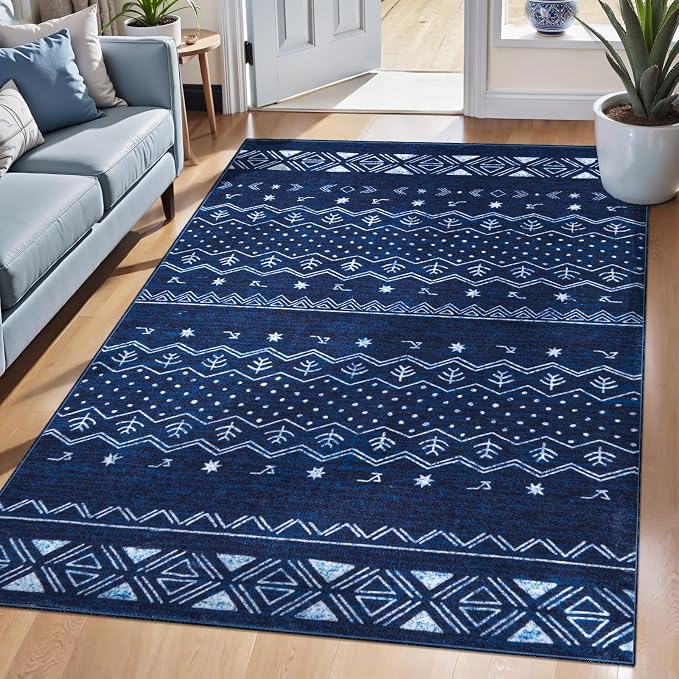 SERISSA 3x5 Area Rugs for Living Room, Washable Non-Slip Blue and White Small - Image 2