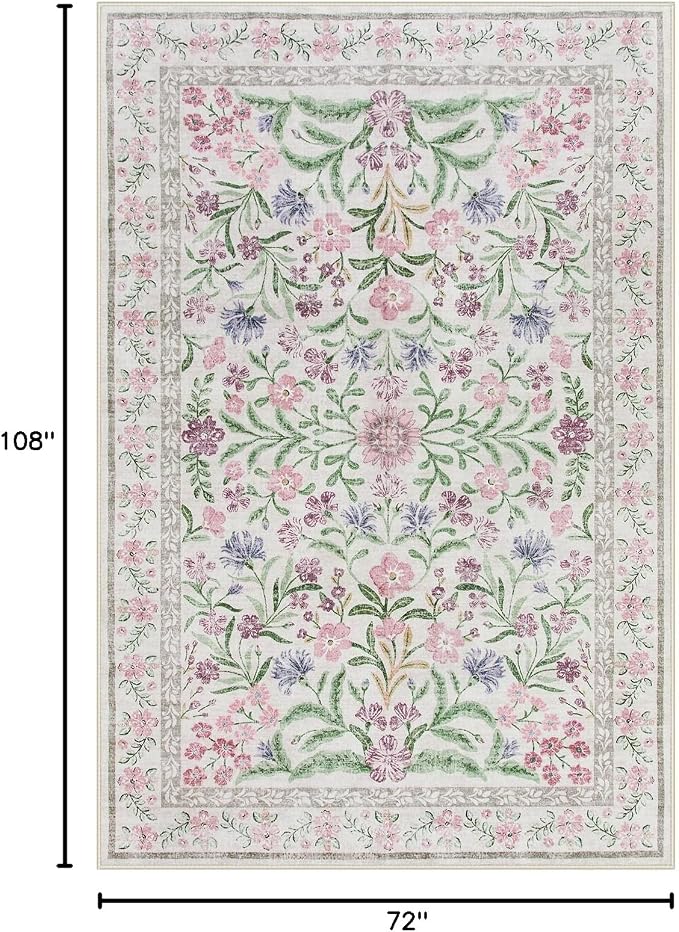 Wonnitar Boho Floral Area Rug 6x9, Washable Purple Rugs - Image 2