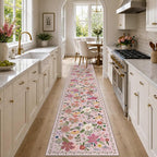 Latte&Fog Pink Hallway Runner Rug 2x10, Non Slip Washable Floral Runner Rugs - Image 2
