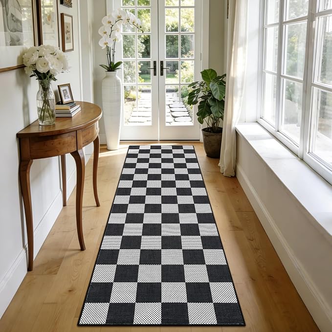 GarveeHome Checkered Dark 2x6 Washable Kitchen Runner Rug Geometric Diamond Dot - Image 2