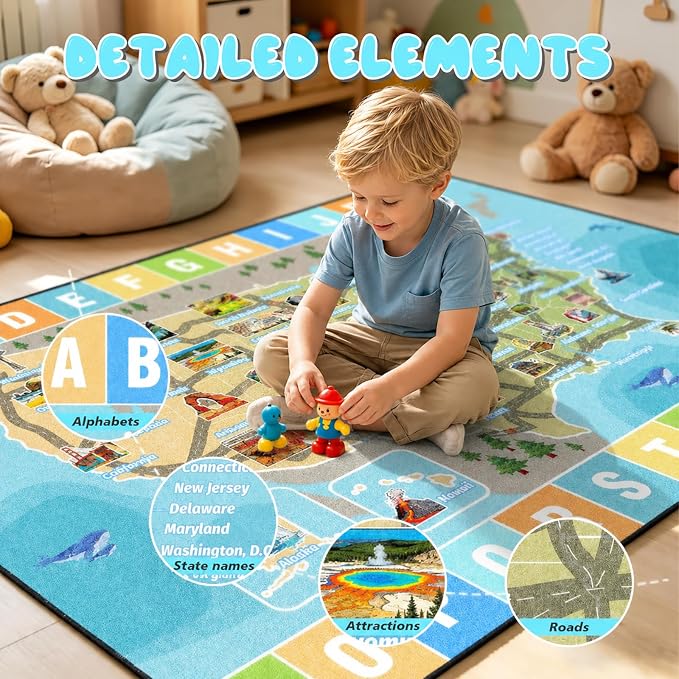 Car Rug Play Mat 8x10 ft, Race Track Map Road Rug - Image 3