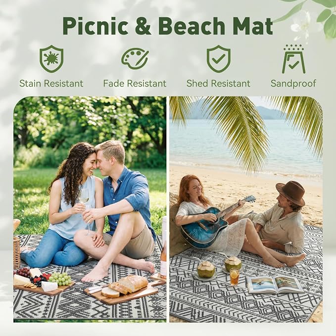 MontVoo Outdoor Rug 8x10 Waterproof Outdoor Patio Rug Mat Reverisble Plastic - Image 5