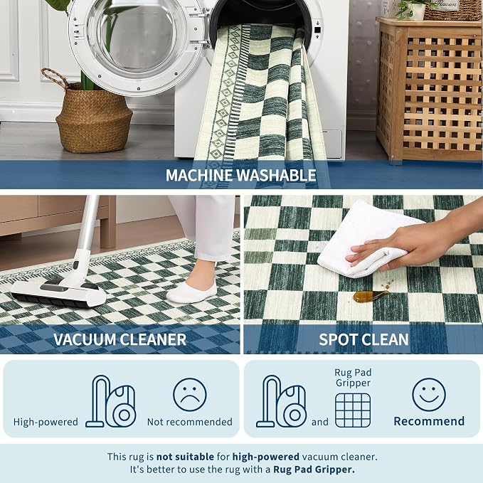 GarveeHome 2x6 Runner Rug for Bathroom Modern Abstract Checkered Carpet - Image 6