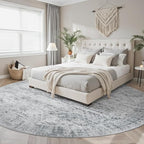 Soalmost 9x9 Grey Round Rug 9ft Living Room Circle Rug Vintage Round Area Rug - Image 2