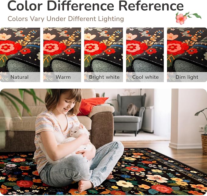 9x12 Area Rugs for Living Room Vacuum-Friendly Machine Washable Area Rug Flower - Image 5
