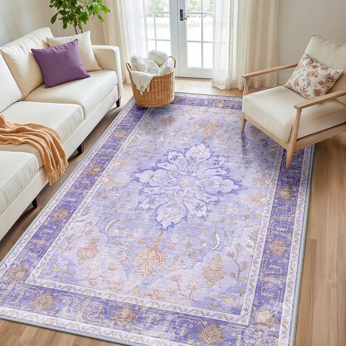 RELEANY Area Rugs 5'x8' Washable Non-Slip, Floral Vintage Distress Medallion - Image 2