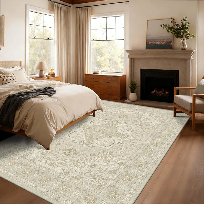Latte&Fog 5x7 Area Rugs for Living Room, Vintage Beige Washable Rug, Boho - Image 2